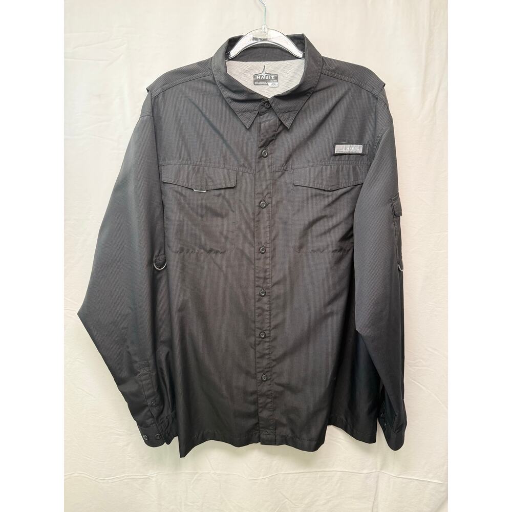Habit Men's Long Sleeve Fishing Shirt, UPF 40, Black, Size XL